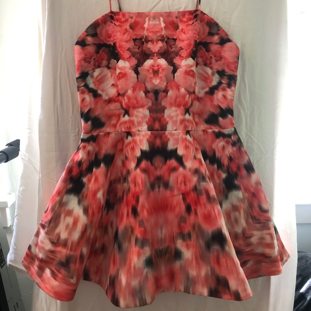 Finders Keepers Coral Red Floral Print Dress